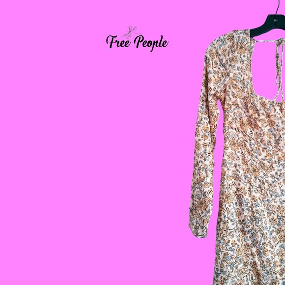 Free People NEW BOHEME Floral Lattice Trim Back Tie Dress 6 - Picture 4 of 12